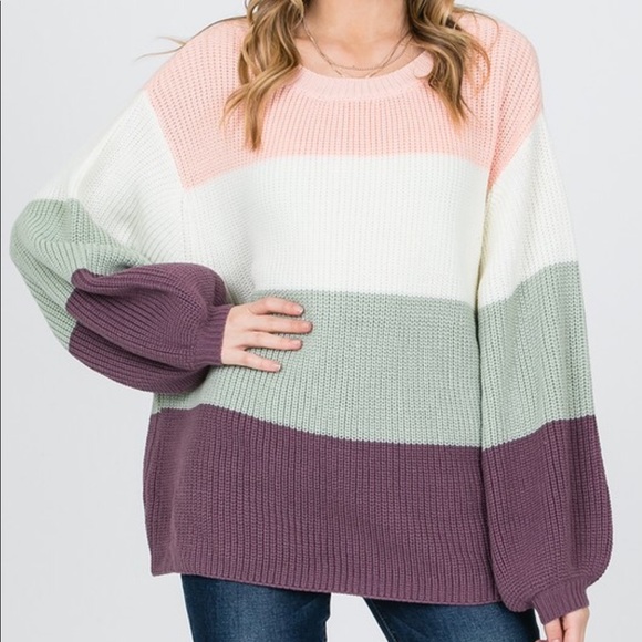 Color block Oversized Sweater bubble sleeves - Picture 3 of 6